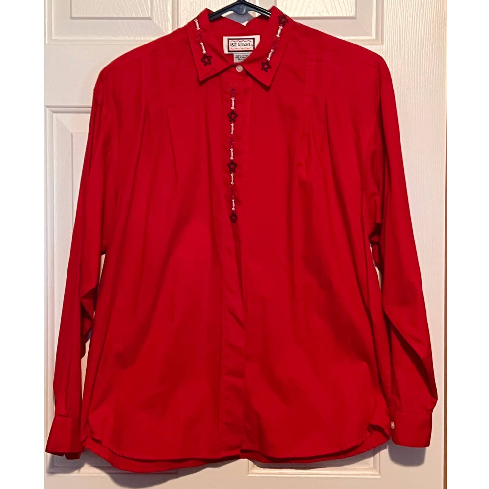 62 East Women's Red Long Sleeve Button Front Detail Collar‎ Chest Size M